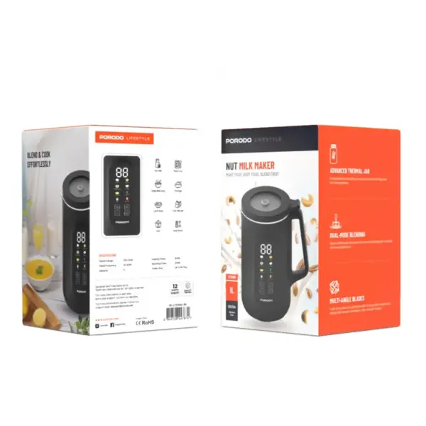 PORODO NUT MILK MAKER | MAKE SOUP, BABY FOOD, BLAND FRUIT | LFS060 1L | BLACK